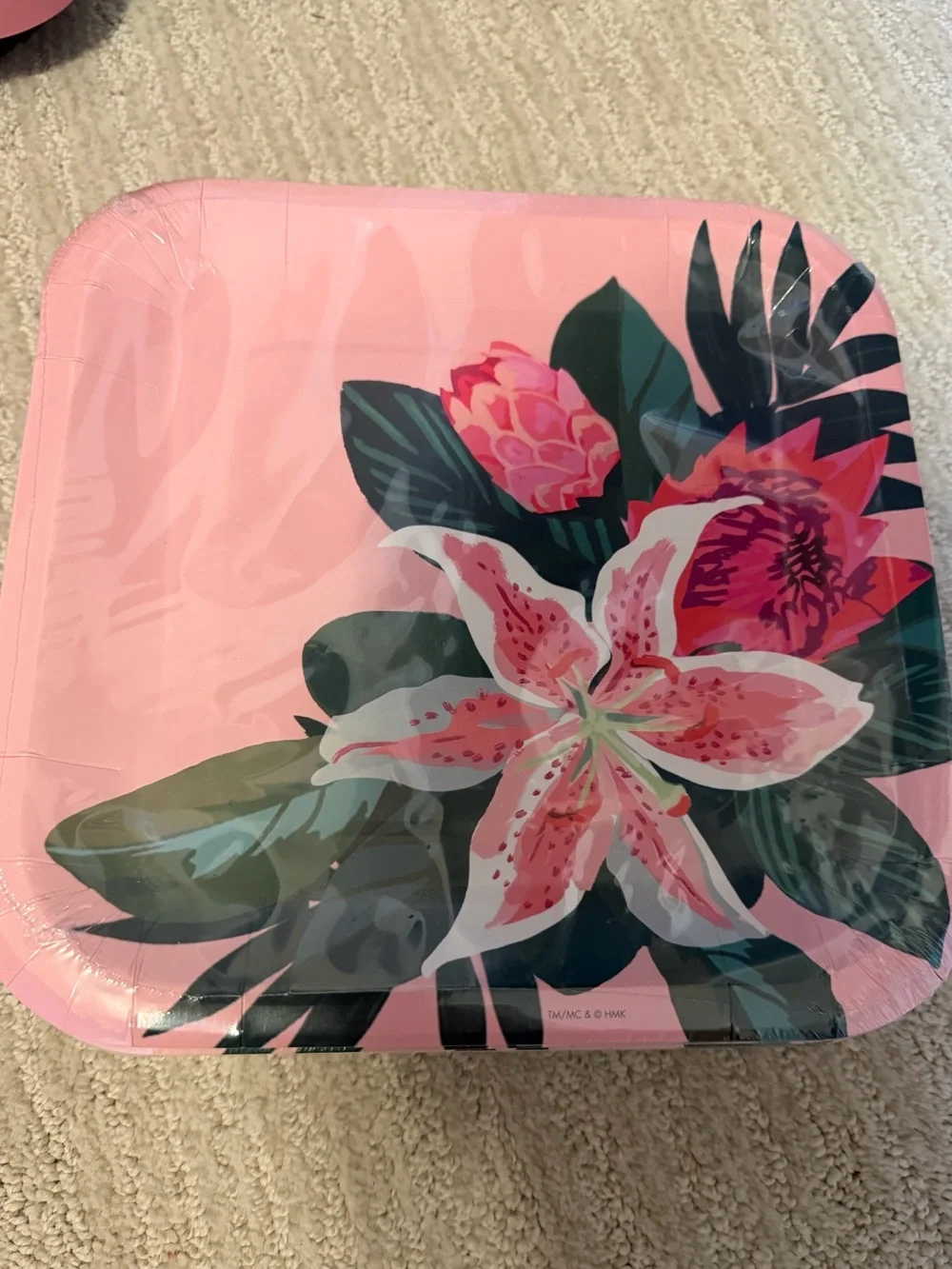 Floral Pink Paper Party Plates - Pack Set of 5